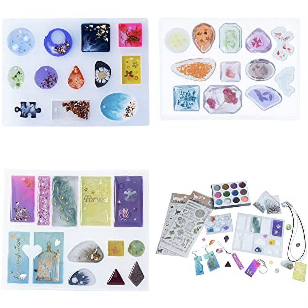 10 Pieces 30ML Crystal Epoxy Resin +12Molds with 100 Rings + UV Led Lamp+15ML Shine Oil For DIY Handcraft Jewelry Earrings Necklace Bracelet Making Crafting
