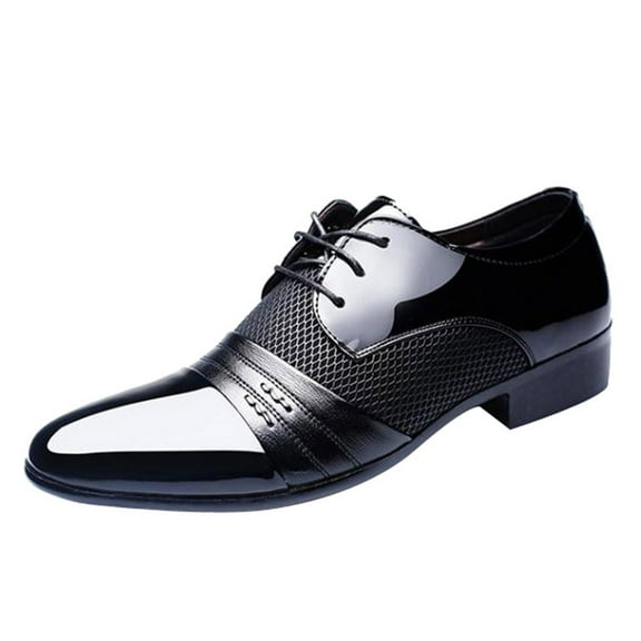 Xfvqtps Mens Dress Shoes British Style Splicing Together Pointy Toe Lace up Mesh Breathable Fashion Classic Formal Business Casual Oxford Patent Leather Shoes Black