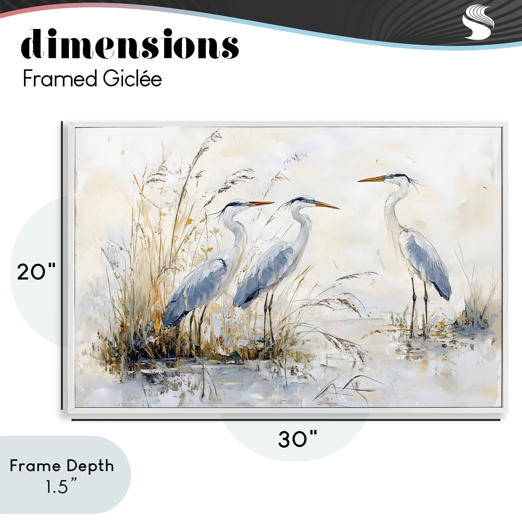 Stupell Industries Blue Heron Trio in Wetlands White Framed Giclee Art, design by LSR Design Studio