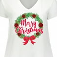 thumbnail image 4 of Inktastic Merry Christmas Wreath with Red Bow and Ornaments Women's Plus Size V-Neck T-Shirt, 4 of 5