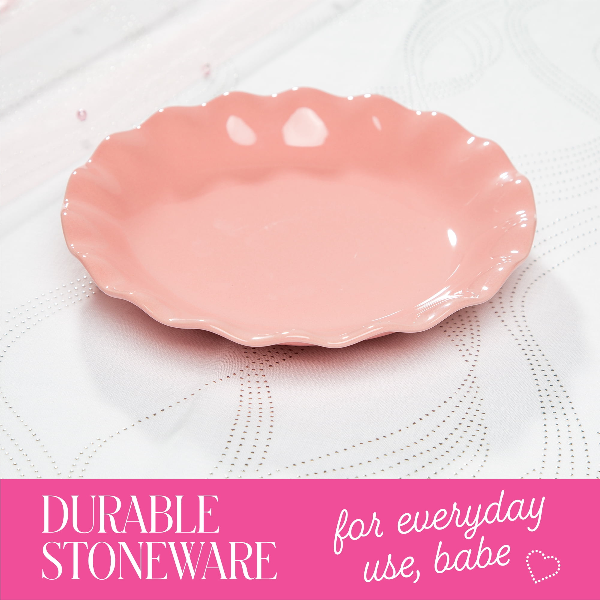 Paris Hilton Heiress Collection Stoneware Salad Plate, Scalloped Ruffle Rim, 8.5-Inch, Rose Pink