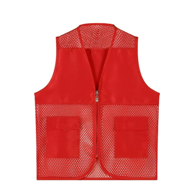 GDREDA Versatile Mesh Angling Vest with Multiple Pockets for Outdoor Photography Travel and Hiking Adventures Red,13-14 Years