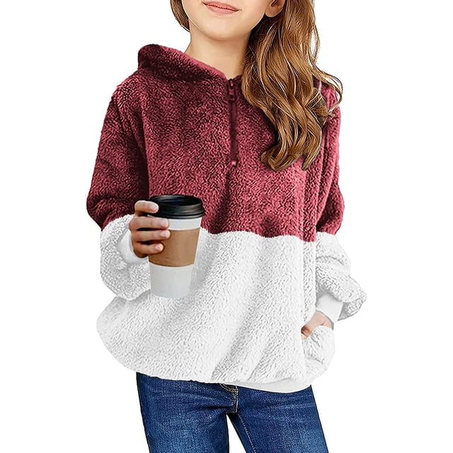 Niñas Fuzzy Fleece Pullover Hoodies Sudadera Casual Loose Outwear Coat con bolsillos 4-13 años Xemadio WMPH-1171-18