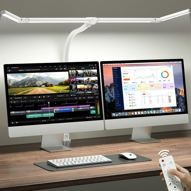 Lámpara de escritorio LED de 42 pulgadas con abrazadera, luz de escritorio de arquitecto con remoto, barra ajustable de 4 segmentos, brillante de 1800 lúmenes, lámpara de escritorio