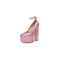 thumbnail image 4 of Steve Madden Skyrise Pink Iridescent Block Heel Almond Toe Ankle Strap Pumps (Pink Iridescent, 6), 4 of 6