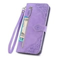 thumbnail image 2 of SaniMore Case for Oneplus 12R, PU Leather Zipper Wallet Detachable Lanyard Retro Embossed Flower Crad Slots Flip Kickstand Full Body Protective Drop-proof Case For Oneplus 12R, Purple, 2 of 7
