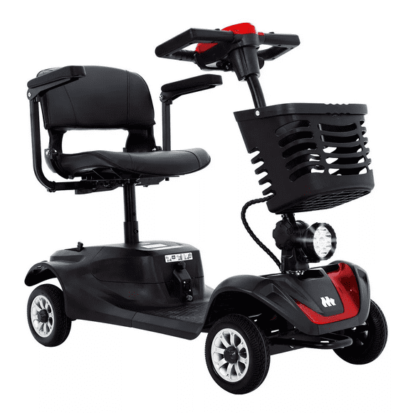 Scooter Eléctrico de 4 Ruedas Silla de Ruedas Medical Estructura de acero Asiento ajustable y giratorio Canasta frontal y Luz LED