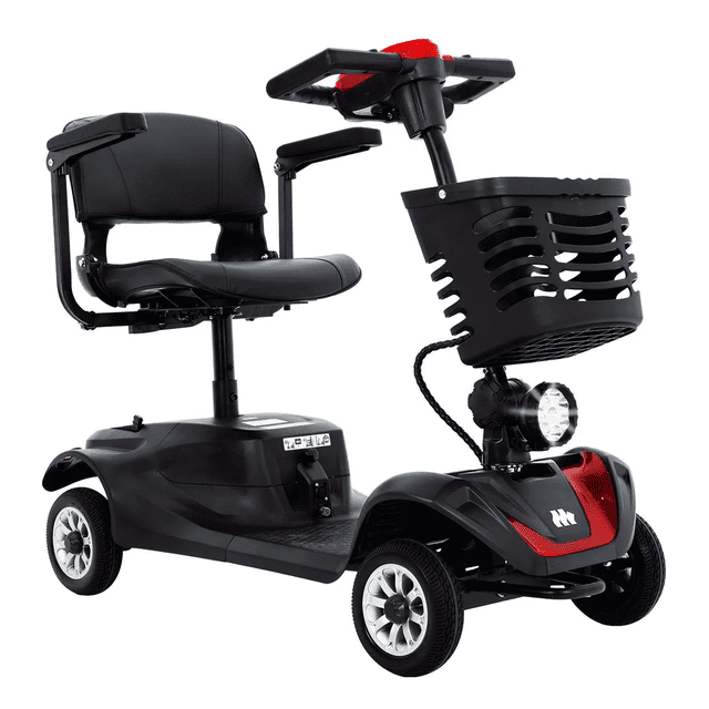 Scooter Eléctrico de 4 Ruedas Silla de Ruedas Medical Estructura de acero Asiento ajustable y giratorio Canasta frontal y Luz LED
