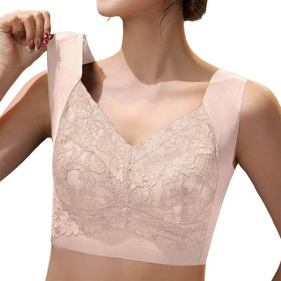 Fiaer Womens Pus up Bras Oversized Lace Full Coverage Support Anti-Sagging Wide Shoulder Straps Bra Pink XL