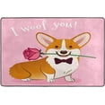 thumbnail image 4 of Dreamtimes Corgi Dog Rose Flower Non-Slip Area Rug 72"x48", Valentine I Woof You Soft Non Slip Washable Floor Mats for Indoor Front Porch,Living Room, Bedroom,Kitchen, 4 of 5