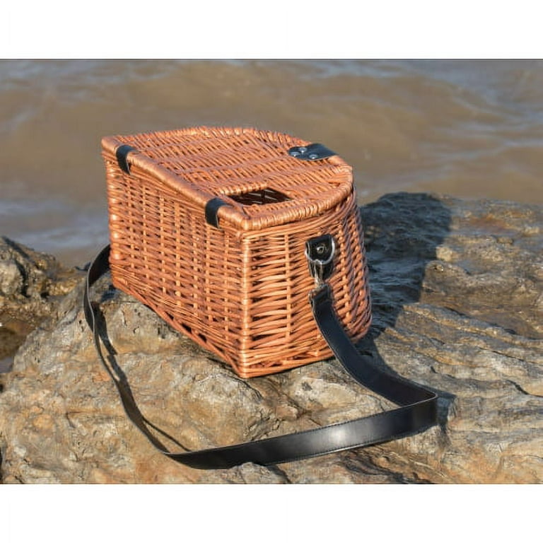 Wicker Fishing Creel with Faux Leather Shoulder Strap 