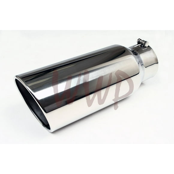 Stainless Steel Polished Angle Cut Roll Diesel Pickup Truck Exhaust Tip 5" Inlet 7" Outlet 15" Length