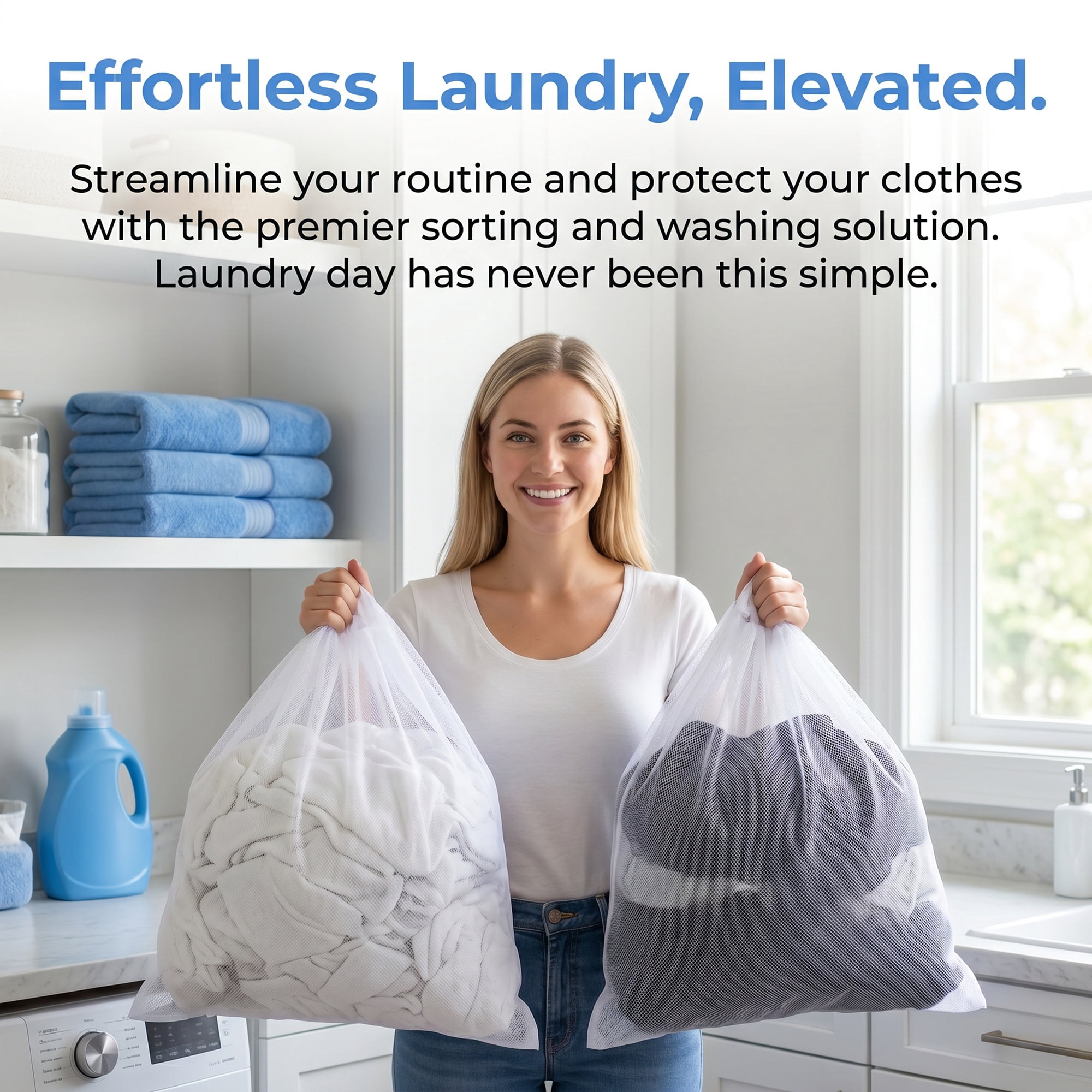 Unique Bargains 2 Pack Nylon Mesh Laundry Bags with Drawstring Closure for Socks White A 15.7"x19.7"