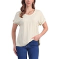 thumbnail image 1 of INSPIRAR CHIC Blusas de Lino para Mujeres, Camisetas de Manga Corta, Ropa Casual Básica de Verano, Blusa Suelta de Color Sólido M Beige, 1 of 6