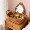 thumbnail image 6 of L Large Woven Wicker Basket With Handle Storage Organizer for Throw Blankets Bedroom Living Room Laundry 11.81X4.72X4.72 Inches Wooden Material, 6 of 7