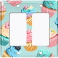 thumbnail image 6 of Metal Light Switch Plate Cover Colorful Doughnut Cupcake Ice Cream Collage Teal CAK044, 6 of 13