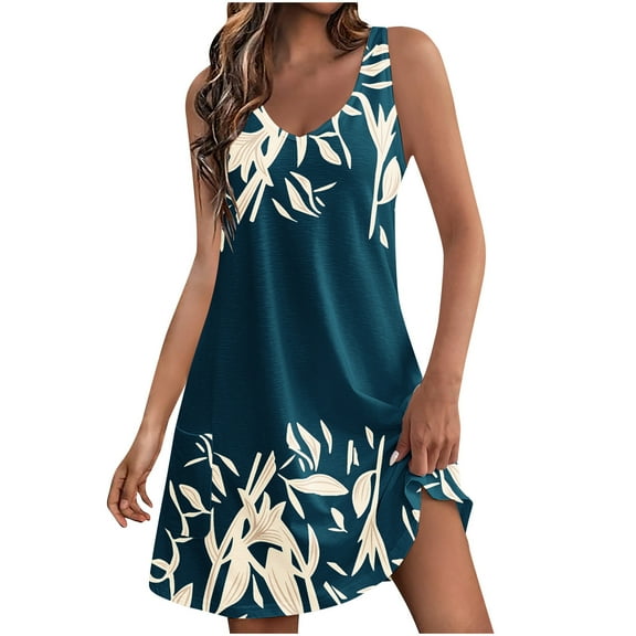 LYXSSBYX Summer Dresses for Women 2024 Women's Casual Sundress With Pockets Summer Boho Beach Dress Floral T-Shirts Dress V Neck Loose Tank Dresses