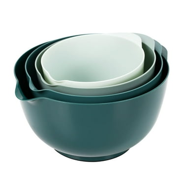 TINANA Plastic Mixing Bowl Set of 4, Nesting Bowls With Pour Spout, Non-Slip Base, Size 1.7, 2.5, 3.5 and 4.5 QT, Great for Prepping, Baking, Cooking,Green Ombre