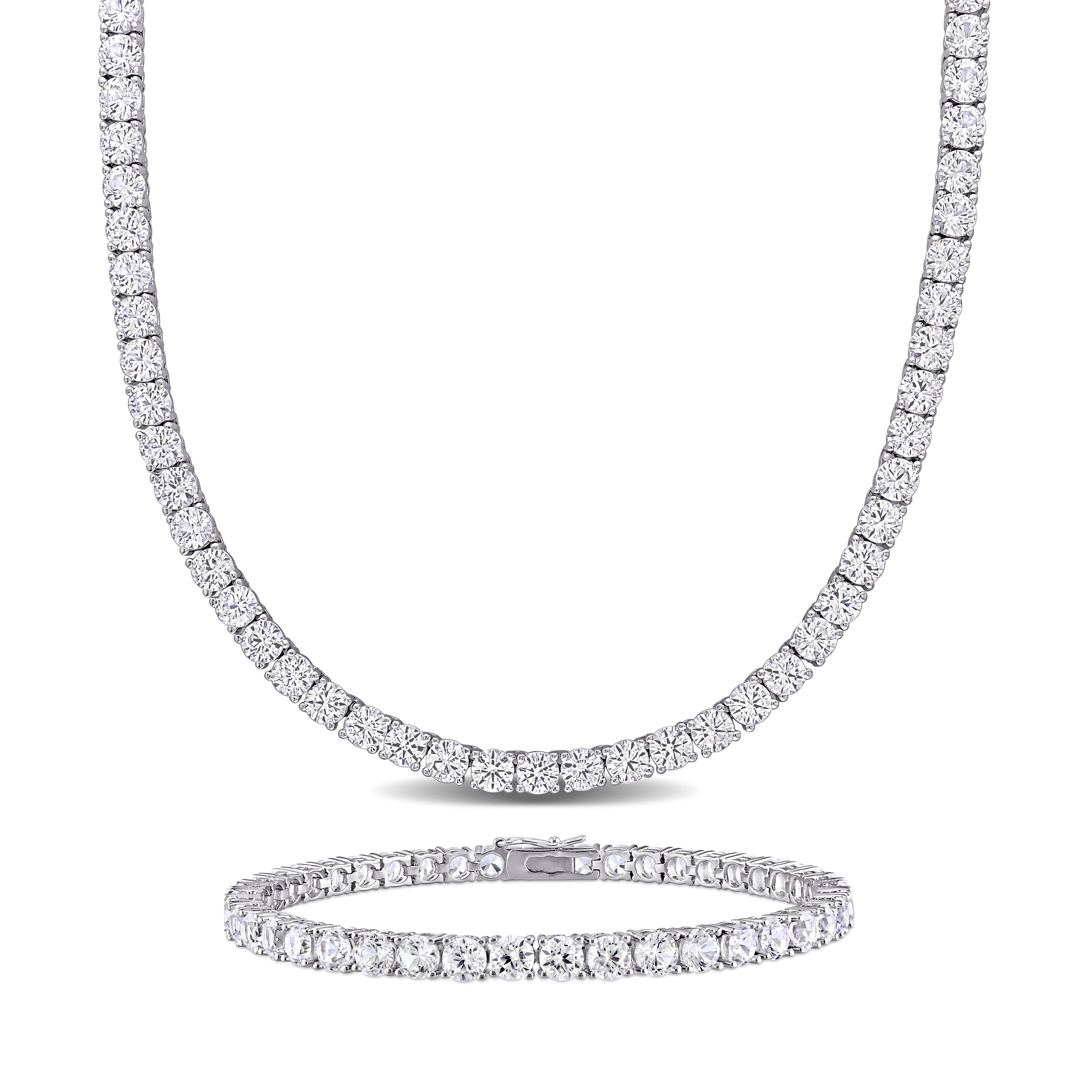 Tennis Necklace & Bracelet Set - 18K White Gold Plated 4mm Cubic Zirconia Jewelry Set For Women & Men