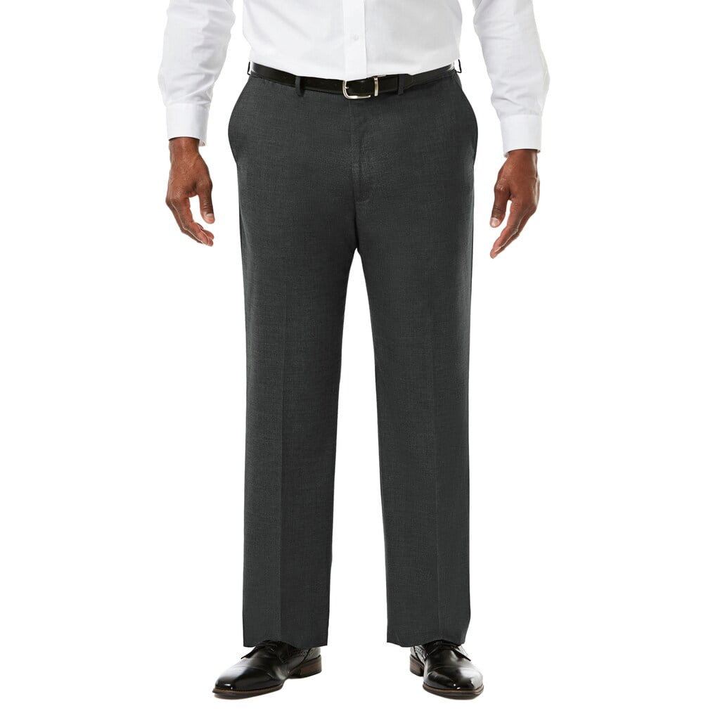 Haggar Mens Stretch Stripe Belted Poplin Classic Fit Flat Front Pant