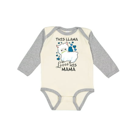 

Inktastic This Llama Loves His Mama with Blue Hearts Gift Baby Boy Long Sleeve Bodysuit