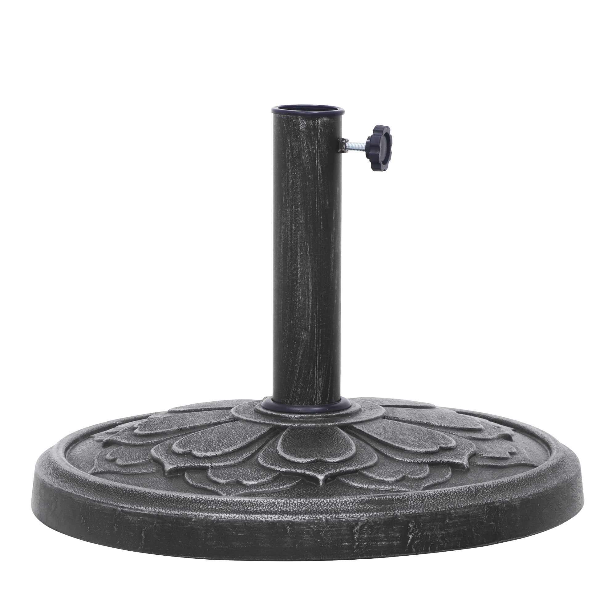 Abble 27 lbs. Lotus Design Umbrella Base Outdoor Market Umbrella Stand in Antique Silver