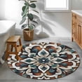 thumbnail image 4 of Brown Teal Boho Round Area Rug 4 FT, Non Slip Indoor Outdoor Rug, Ethnic Rustic Abstract Flowers Washable Soft Circular Carpet Non-Shedding Floor Mat for Coffee Table Nursery Foyer Balcony, 4 of 8