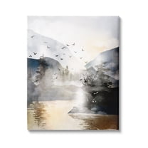 Stupell Flying Birds Mountain Lake View Landscape Painting Gallery Wrapped Canvas Print Wall Art