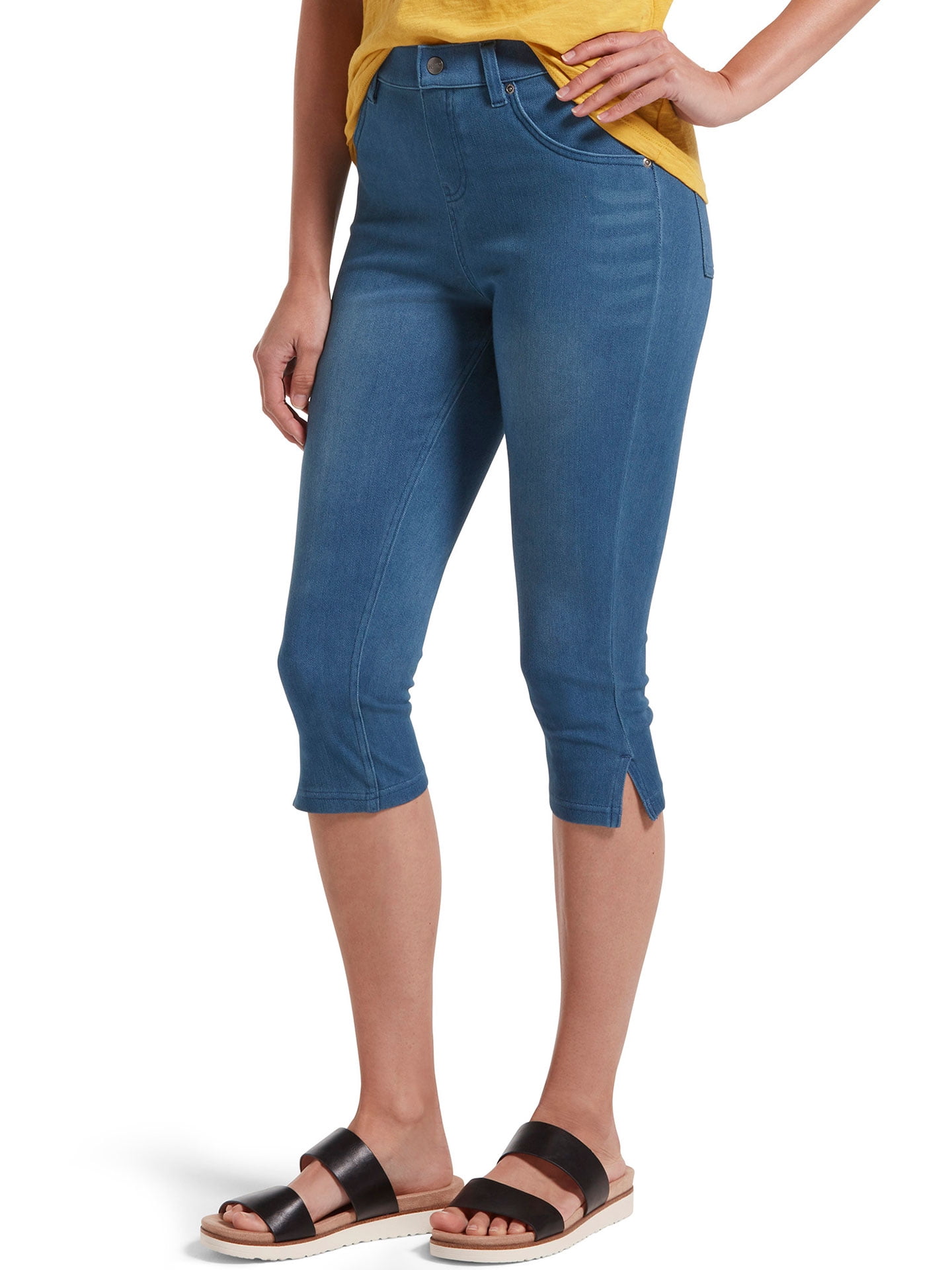 Hue Hue Women's Ultra Soft Denim High Waist Capri, Windsor Blue Wash, Medium