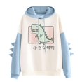 thumbnail image 4 of Sudadera con capucha de dibujos animados de dinosaurios para mujer, sudadera de moda informal con estampado de manga larga, estilo coreano, tops con empalme, ropa Kawaii, 4 of 4