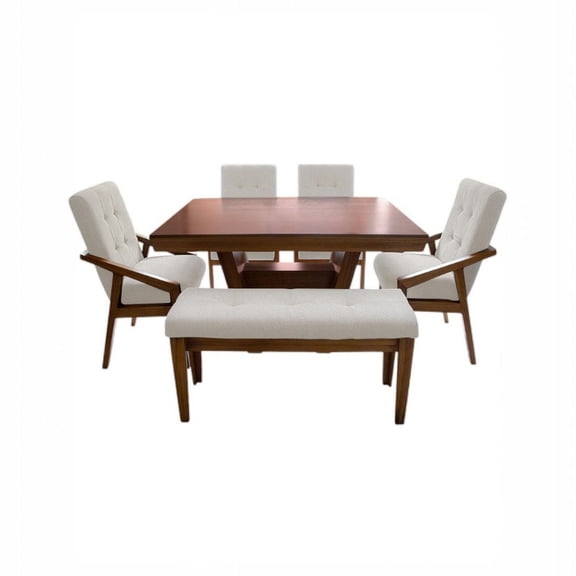 Comedor beige para 6 personas de madera de parota natural