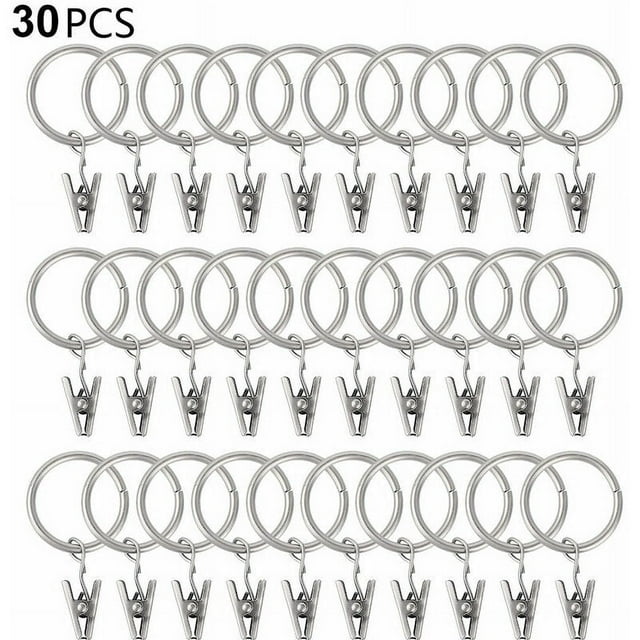 30 piezas de anillos de cortina con clips, clips de cortina resistentes, ganchos en soporte de barra de tensión, ojales de metal de diámetro interior, cortinas decorativas, colgadores de