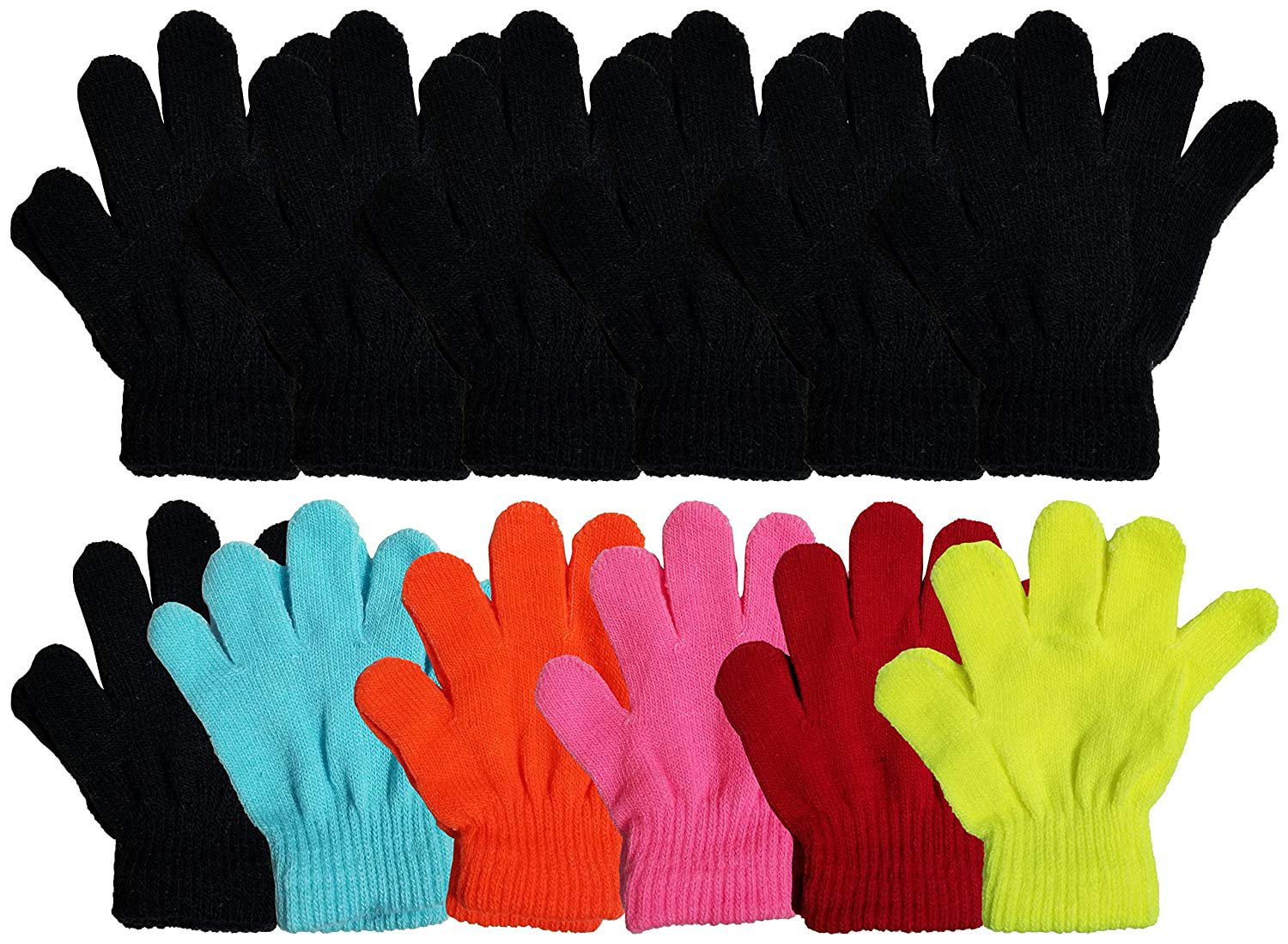 3/6/12 Boys Children Full Finger Stretchy Magic Gloves Black Mix Fits Upto 8yrs 