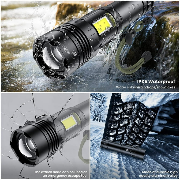 ALSTU Rechargeable Flashlights High Lumens, 300,000 Lumens Bright Led  Flashlight with 7 Modes, Powerful Flash Light for Home Camping Hiking  Outdoor