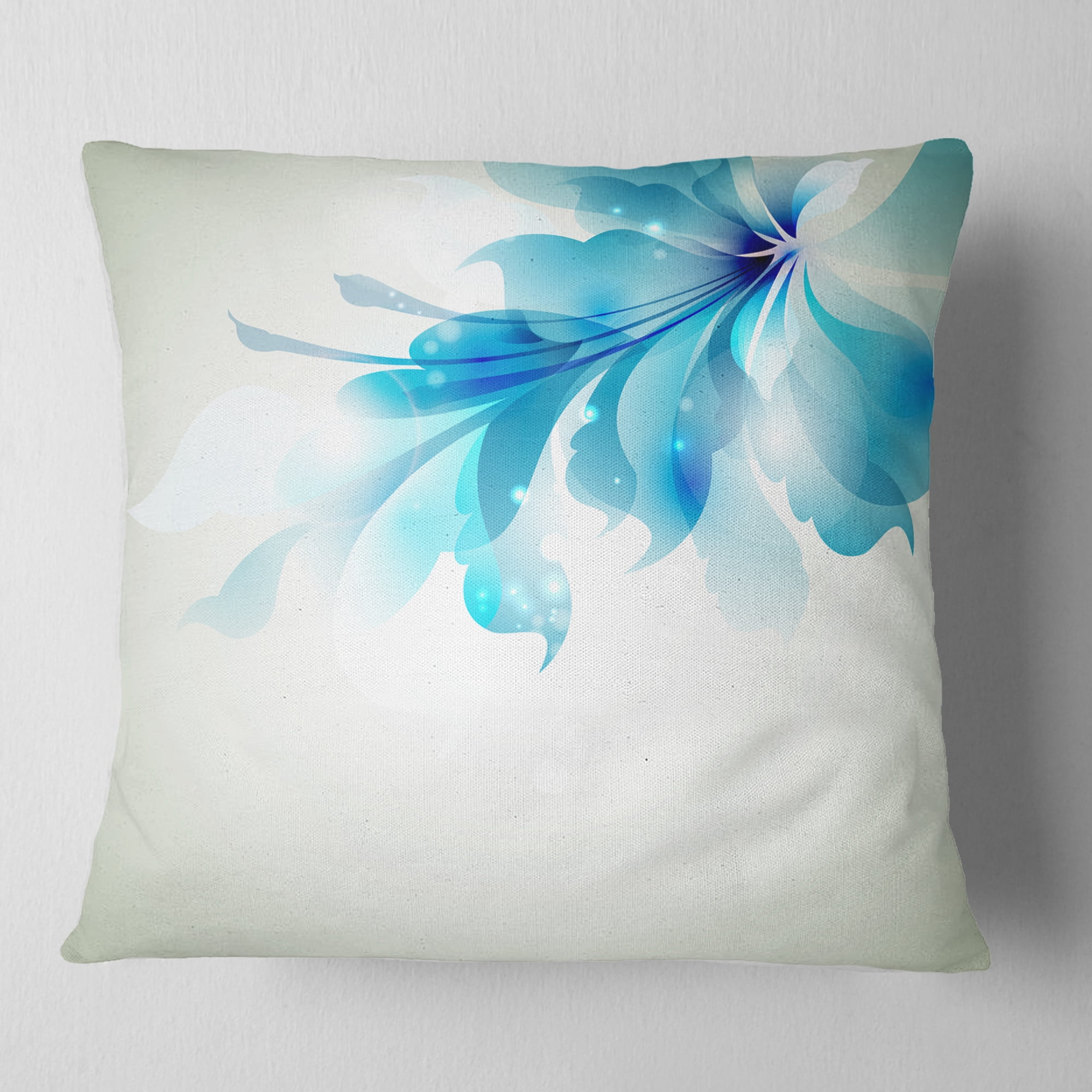 Designart Tender Blue Abstract Flowers - Floral Throw Pillow - 16x16