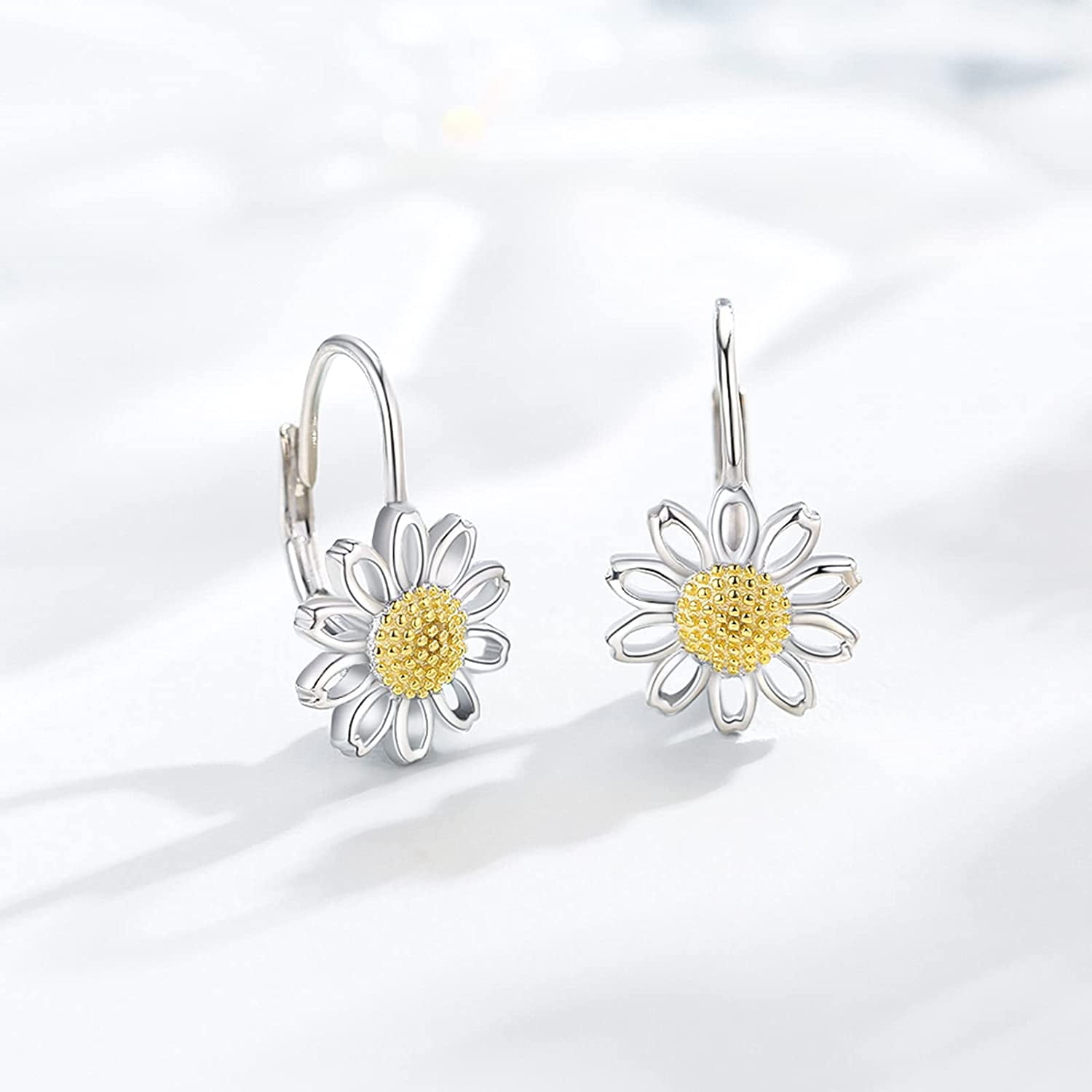 Coachuhhar Daisy Earrings S925 Sterling Silver Sunflower Leverback Earrings Daisy Jewelry Gifts for Women