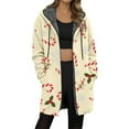 thumbnail image 2 of Jacket Women Longline Jackets Christmas Print Winter Cozy Lined Full Zip Outerwear for Cold Weather Trench Coat Women Yellow XXXXL, 2 of 5