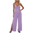thumbnail image 2 of Jumpsuits for Women Oversized Camisole Spaghetti Strap Wide Leg Overalls Womens Summer Casual Solid Loose Fits Lightweight Comfy Ankle Slits Rompers, 2 of 6