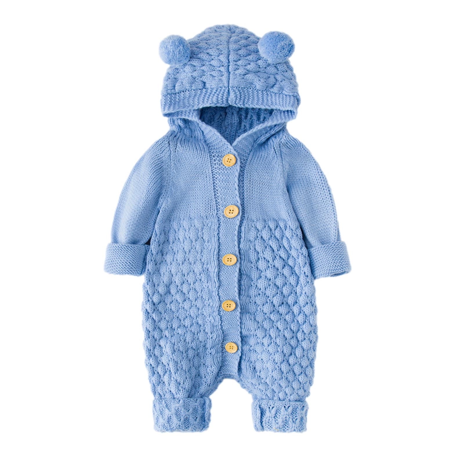 Newborn Infant Baby Girls Boys Winter Warm Coat Knit Outwear Hooded Jumpsuit 