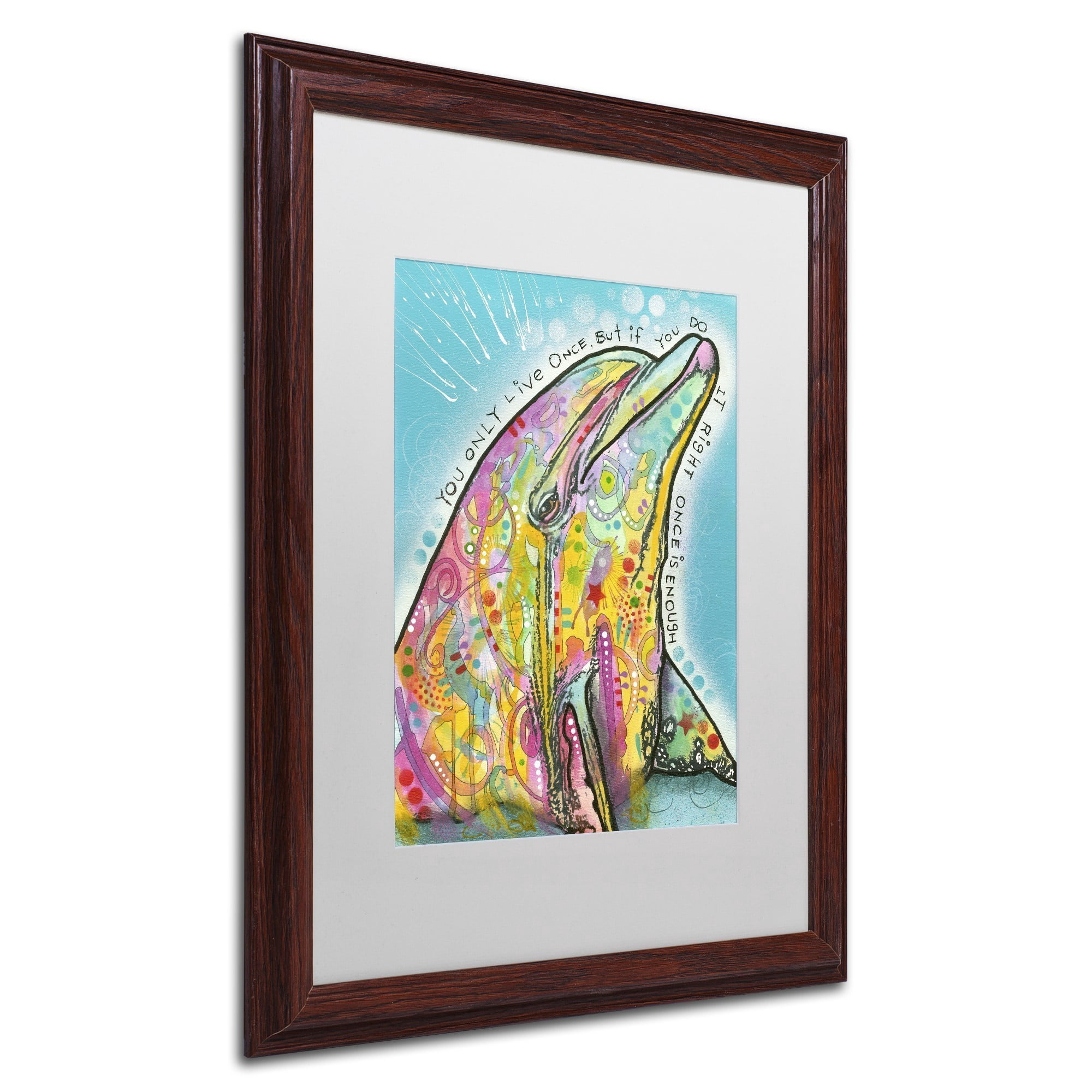 Trademark Fine Art "Dolphin" Canvas Art by Dean Russo, White Matte, Wood Frame