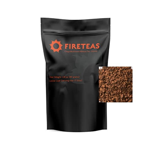 FIRE TEAS Organic Chaga Mushroom Herbal Tea with Hibiscus & Licorice Root Used for Blood Sugar