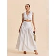 thumbnail image 4 of Women'S French Style White Stitching Buttoned High Waist Maxi Skirt Pleated Flowing Maxi Skirt High Waist Maxi Skirt L, 4 of 9