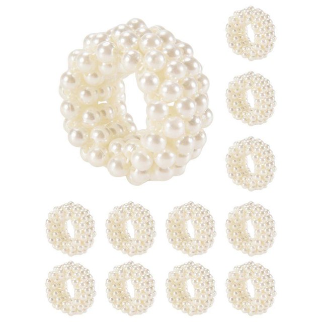 Napkin Ring 12-Piece Set, White Pearl Wedding Napkin Buckle Table Decoration