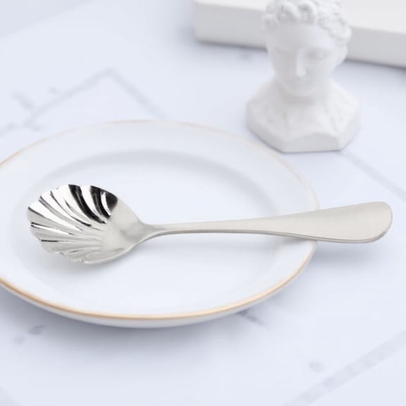 ibasenice Polished Stainless Steel Tea Spoon with High Gloss and Unique Shell Design