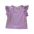 thumbnail image 1 of Sunnyoo Girls Ruffle Sleeve Cotton T-Shirt Solid Color Casual Crew Neck T Shirt, 1 of 2