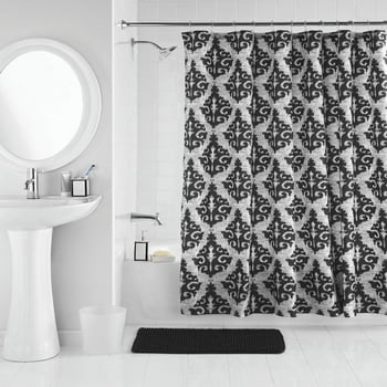Mainstays 17-Piece Ikat Da Print Polyester/Ceramic Bathroom Accessory Set, Black
