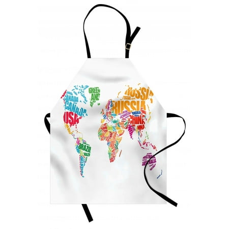 - World Map Apron World Map with Names of the Countries Europe America Africa Asia Graphic Style, Unisex Kitchen Bib Apron with Adjustable Neck for Cooking Baking Gardening, Multicolor, by Ambesonne