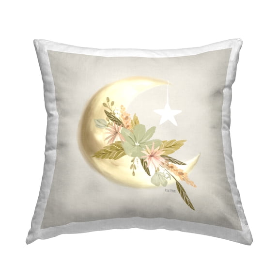 Stupell Industries Floral Nighttime Moon Square Decorative Printed Throw Pillow, 18 x 18