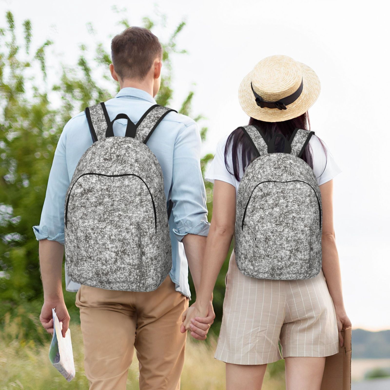Rateoe Silver Glitter Pattern Canvas College Laptop Backpack,Travel Daypack,Durable Rucksack Travel Notebook Bag School Backpack Book Bag for Men Women-Small