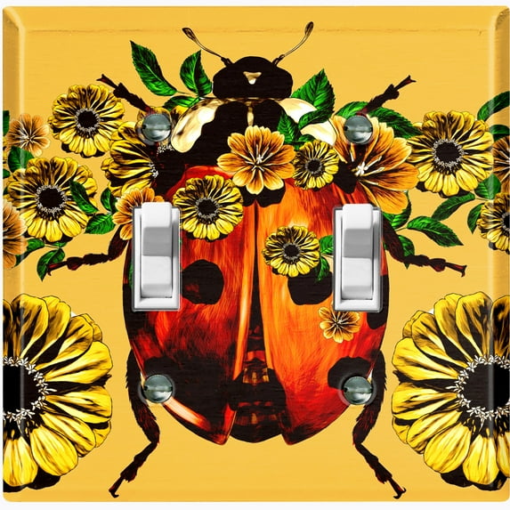 Metal Light Switch Plate Cover Unique Floral Lady Bug Mustard Yellow BUT014